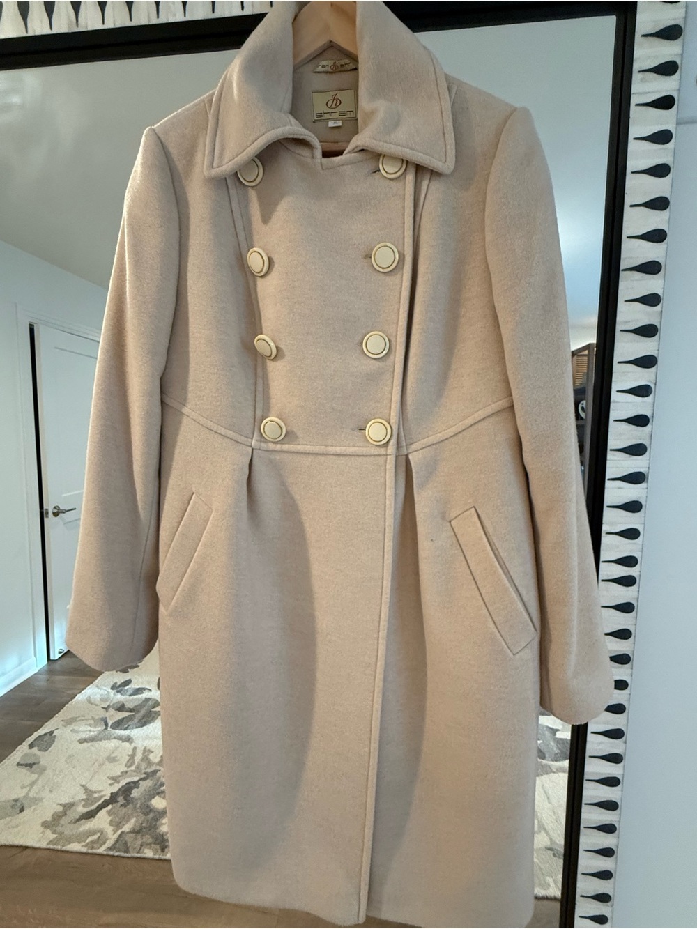 Double-Breasted Wool Pea Coat in Cream